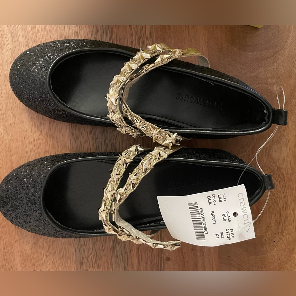 Girls’ Glitter Black Ballet Flats